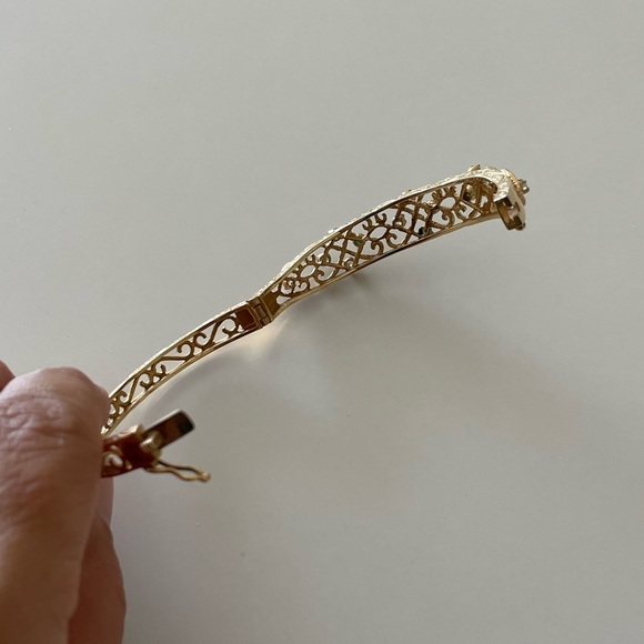 Antique 14 k gold emerald and diamond bracelet - Picture 9 of 16